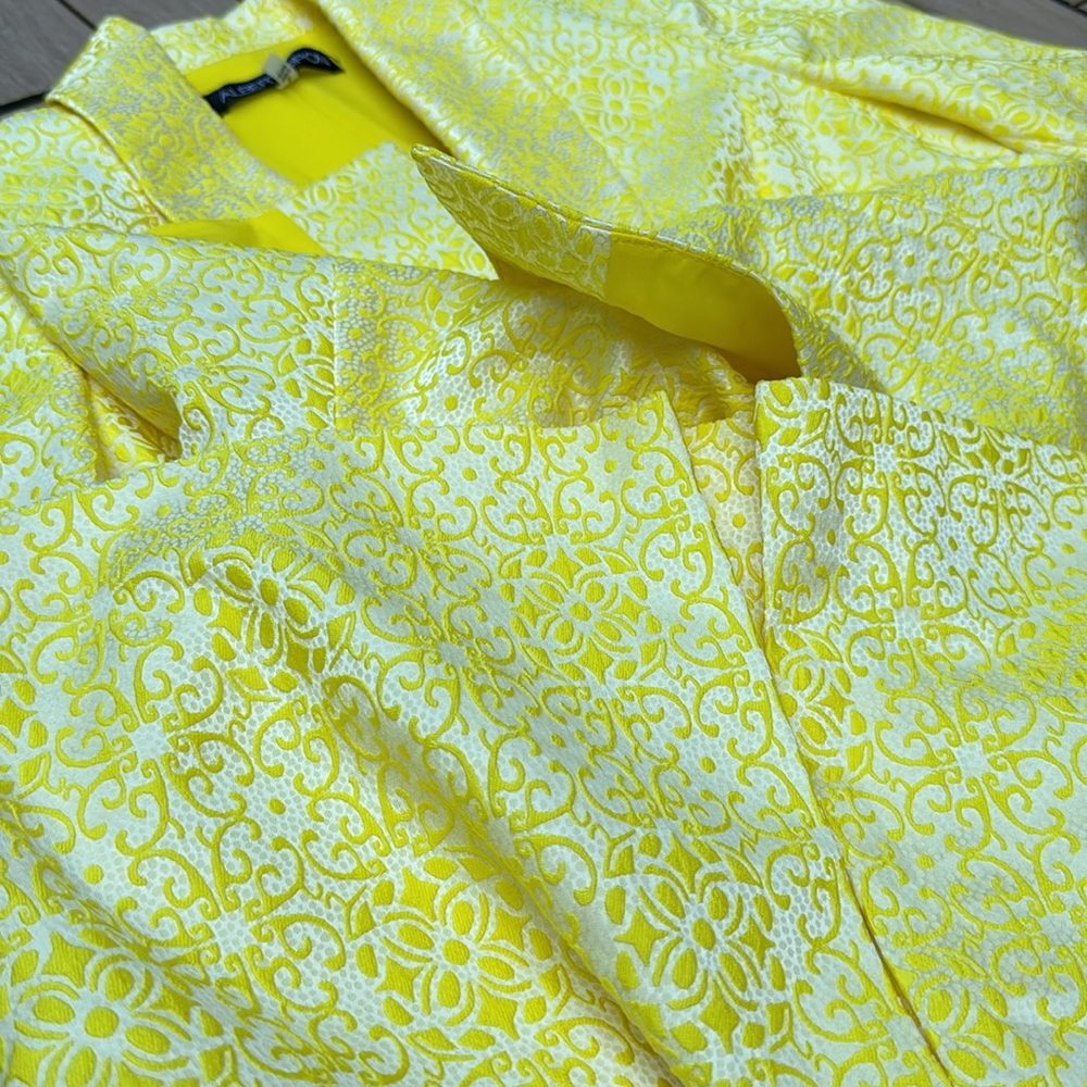 Albert Nipon Floral Jacquard Jacket w/ Pencil Skirt, Yellow/White - Picture 9 of 10